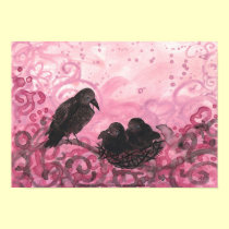 Raven 14 baby birds Pink abstract crow Art Poster posters