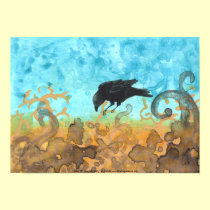 Raven 15 sandy blue Abstract Bird Art Poster posters