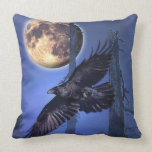 Raven and Moon Fantasy Throw Pillow