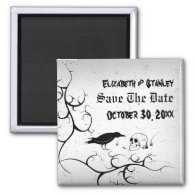 Raven and skull Gothic wedding Save the Date Refrigerator Magnets