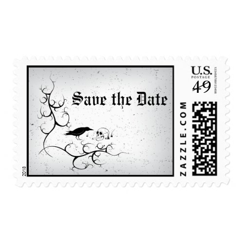 Raven and skull Gothic wedding Save the Date Postage