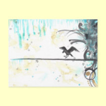 Raven in Flight blue + gray Abstract bird Art Card postcards