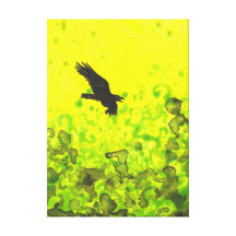 Raven in Flight yellow + green abstract art canvas Canvas Prints