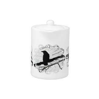 Raven in the snow with lace zazzle_teapot