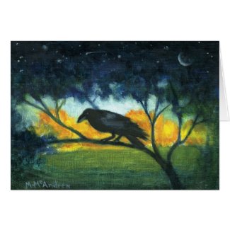 Raven Night Sky Greeting Card