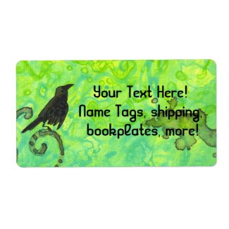 Raven on green Customizable sticker labels crow label