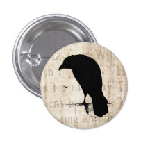 Raven Silhouette - Vintage Retro Ravens & Crows Pinback Buttons