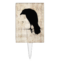 Raven Silhouette - Vintage Retro Ravens & Crows Cake Topper