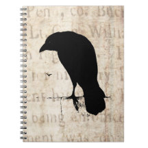Raven Silhouette - Vintage Retro Ravens & Crows Spiral Notebooks