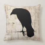 Raven Silhouette - Vintage Retro Ravens & Crows Throw Pillow