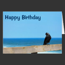 Raven Watching Happy Birthday Card cards