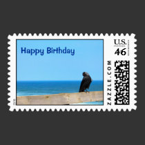 Raven Watching Happy Birthday Stamp stamps