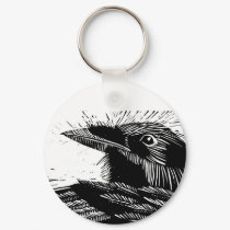 Raven Woodcut Keychain