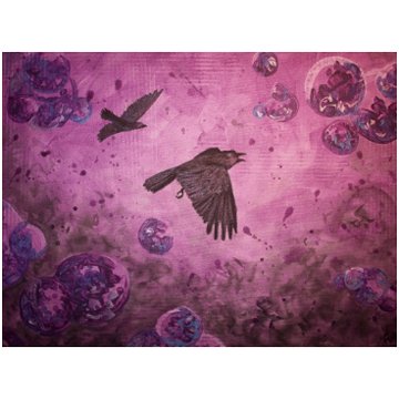 Ravens in Flight purple abstract postcard postcard
