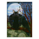 Raven's Moon Black Cat Crow Goth Fantasy Art Card cards