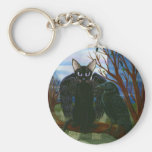Raven's Moon Black Cat Crow Gothic Art Keychain keychains
