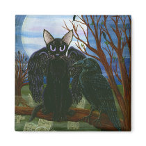 Raven's Moon Black Cat Crow Gothic Art Magnet by TigerpixieArt Raven's Moon Black Cat Crow Gothic Art Magnet