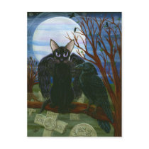 Raven's Moon Black Cat Crow Gothic Art Postcard by TigerpixieArt Raven's Moon Black Cat Crow Gothic Art Postcard