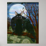 Raven's Moon Black Cat Crow Gothic Art Poster posters