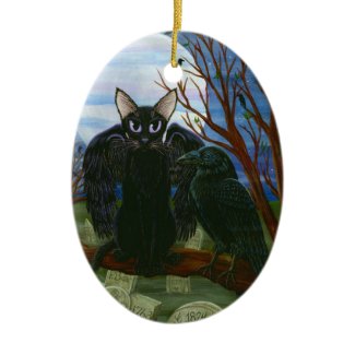 Raven's Moon Black Cat Crow Gothic Fantasy Art Orn ornament