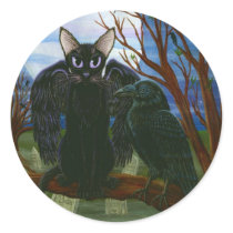 Raven's Moon Black Cat Crow Gothic Fantasy Sticker