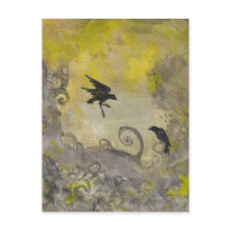Ravens on Smokey Yellow abstract postcard by darklingemily Ravens on Smokey Yellow abstract postcard