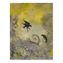 Ravens on Smokey Yellow abstract postcard