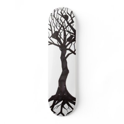 tree silhouette drawing. Ravens on tree skateboards by