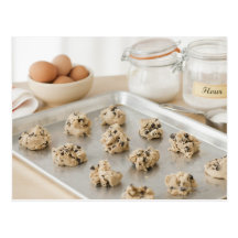 Raw cookies on baking tray post cards