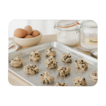Raw cookies on baking tray rectangular magnets