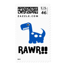 Rawr Dino Blue Postage Stamps