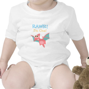 Rawr, I am One, Cute Pink Dinosaur for Babies Romper