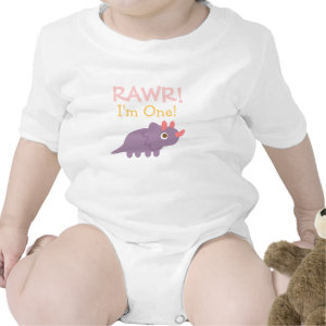 Rawr, I am One, Cute Purple Triceratops Dinosaur Romper