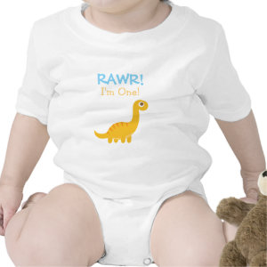 Rawr, I am One, Cute Yellow Dinosaur for Baby Boys Baby Creeper