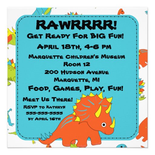RAWRRR Dinosaur Birthday Party Invitations