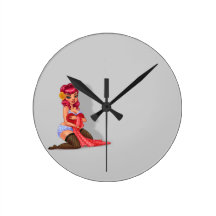Raylene Raven - Pink Haired Pinup Model Round Wallclock