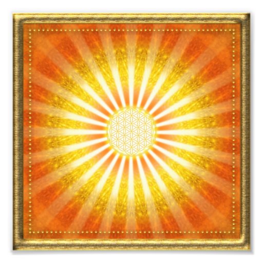 Rays of hope - gold framework square photo art