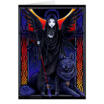 angel, guardian, wolf, eclipse, celestial, magical, magic, red, blue, yellow, black, gothic, dark, fairy, Cartão com design gráfico personalizado