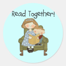 Read Together Mom and Boy Tshirts and Gifts Round Stickers