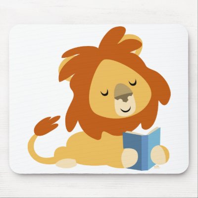 Reading Cartoon Lion mousepad by Lioness_Graphics