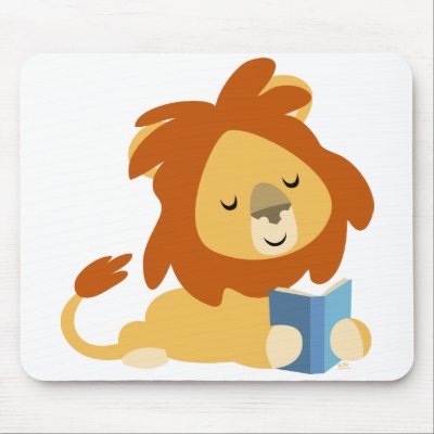 cartoon lion reading