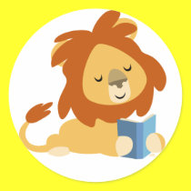 Reading Cartoon Lion round sticker