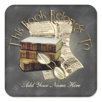 Reading Design Bookplate Square Stickers