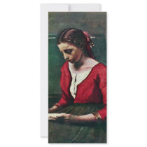 Reading Girl In A Red Jersey By Corot Jean-Baptist Rack Card Design