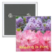 Reading is Fun! Buttons Pink Rhododendron Flowers