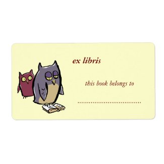 reading owls customizable exlibris label