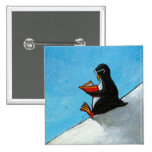 Reading penguin art fun cute bird in glasses book pins