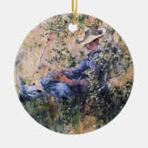 Reading Under a Flowering Hawthorne Bush Christmas Tree Ornaments
