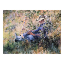 Reading Under a Flowering Hawthorne Bush Postcard