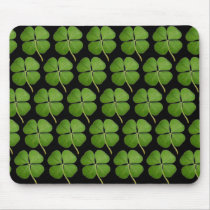 Real 4 Leaf Clover Shamrocks Black Mouse Pads